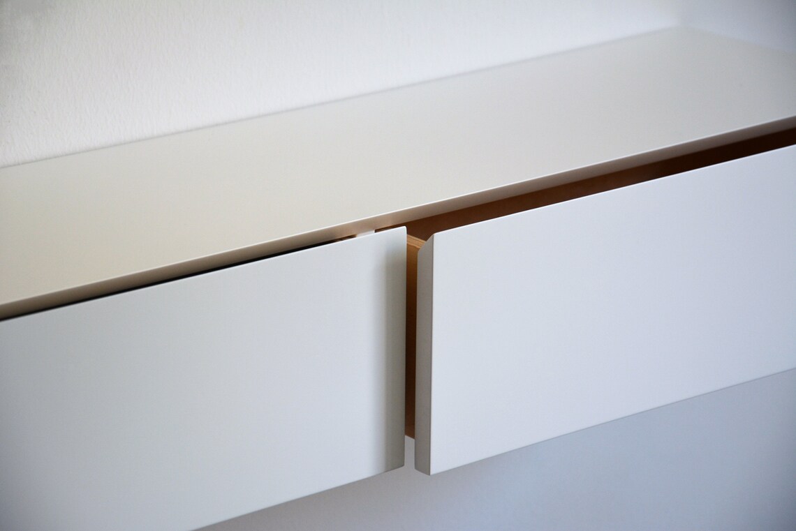 White Floating Entryway Shelf With Hidden Drawers Etsy