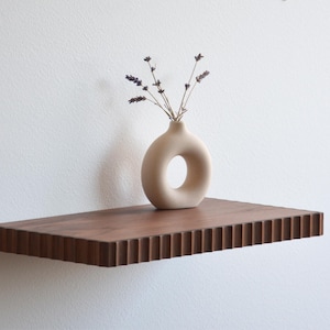 All-round fluted walnut shelf - floating shelf with hidden mounting