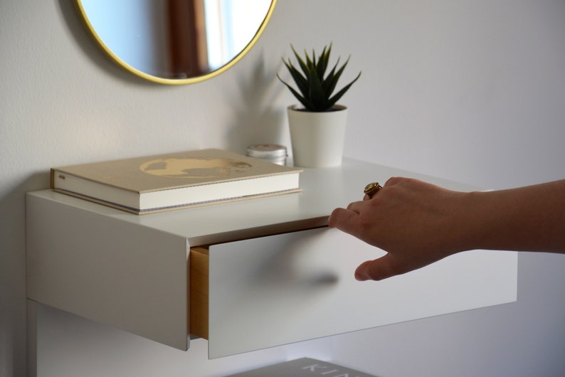 White Floating Nightstand With Drawer and an Extra Shelf Etsy