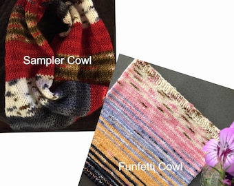 Knitting Patterns, "Sampler Cowl" & "Funfetti Cowl", Cozy Cowl Knitting Instructions | PDF Instant Download  **ENGLISH ONLY**