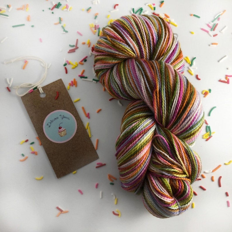 Rainbow Sprinkles Yarn, Superwash Merino Hand Dyed Yarn for Knitting and Crochet, Fingering Weight Yarn, Multicolored Yarn image 8