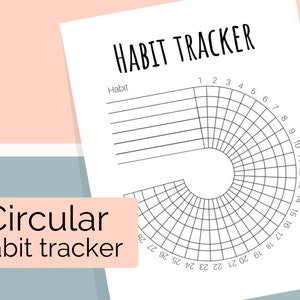 May include: A black and white printable habit tracker with a circular design. The tracker has 28 days marked around the circle and lines for writing down habits.