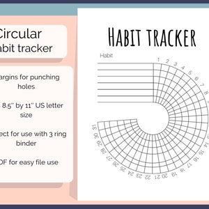 Circular Habit Tracker, Round Monthly Habit Log, Printable Self ...