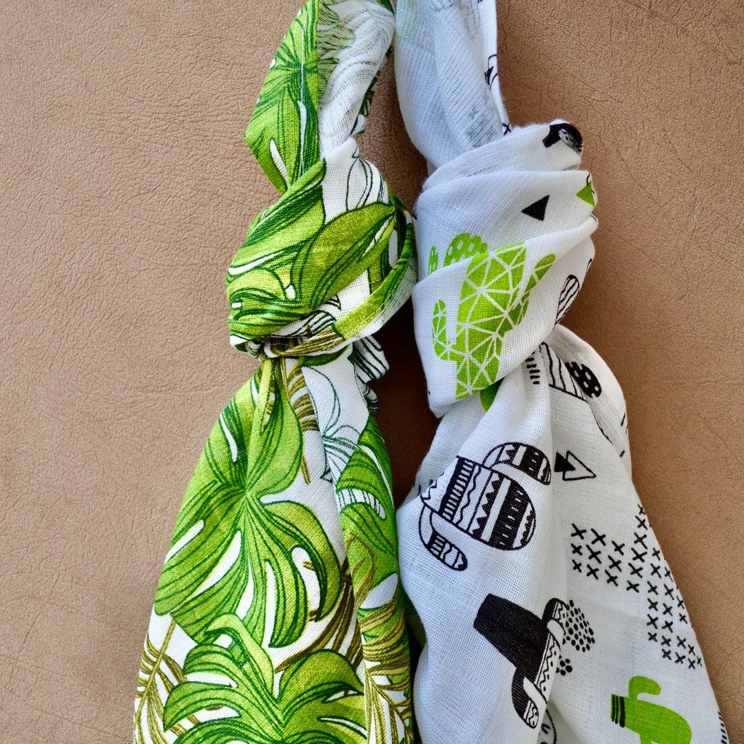 2 Pieces Muslin Swaddle Blanket Cactus 100 Cotton 39 Square Baby Blanket, Baby Gift for Boy