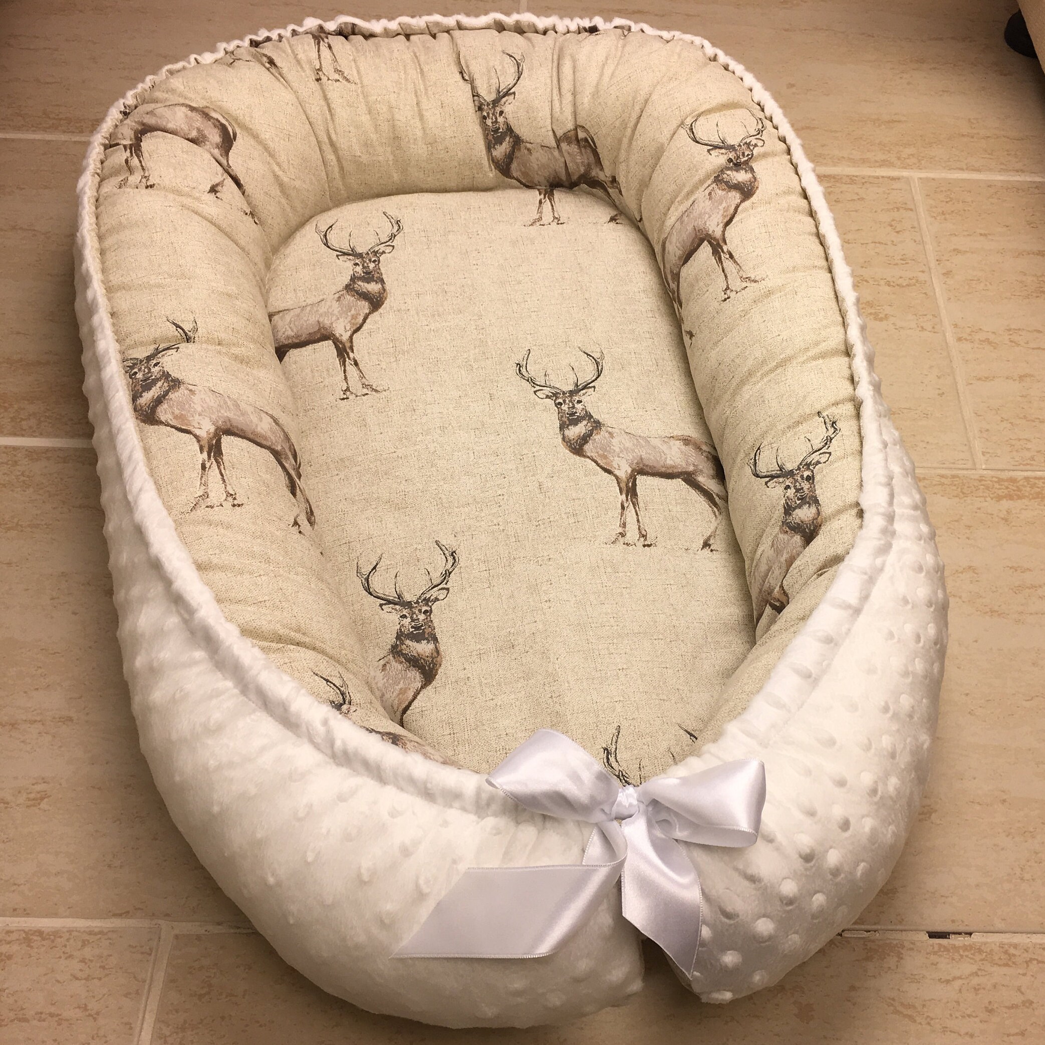 Newborn and/or Toddler size Baby Nest with organic cotton covers deer…