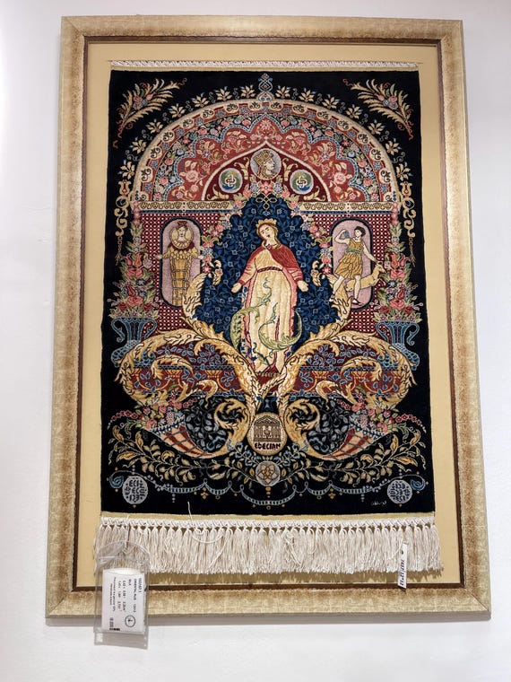Pure Silk Rug, 2x1,5 Ft Rug, Turkish Silk Rug, Virgin Mary, Super Fine Silk Rug, Gift For Family, Silk Carpet, Wall Hanging Frame, Oriental