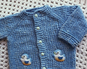 Baby Blue Jacket Baby Boy Outfit Toddler Cardigan Knitted Sweater Newborn Pullover Crochet Baby Wear Knitted Baby Clothes Baby Shower Gift