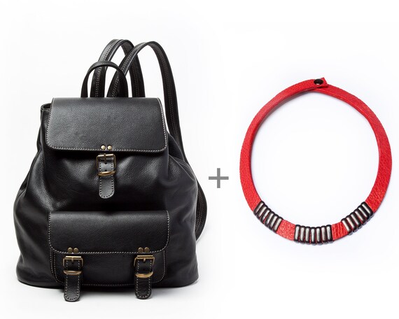 black leather rucksack handbag