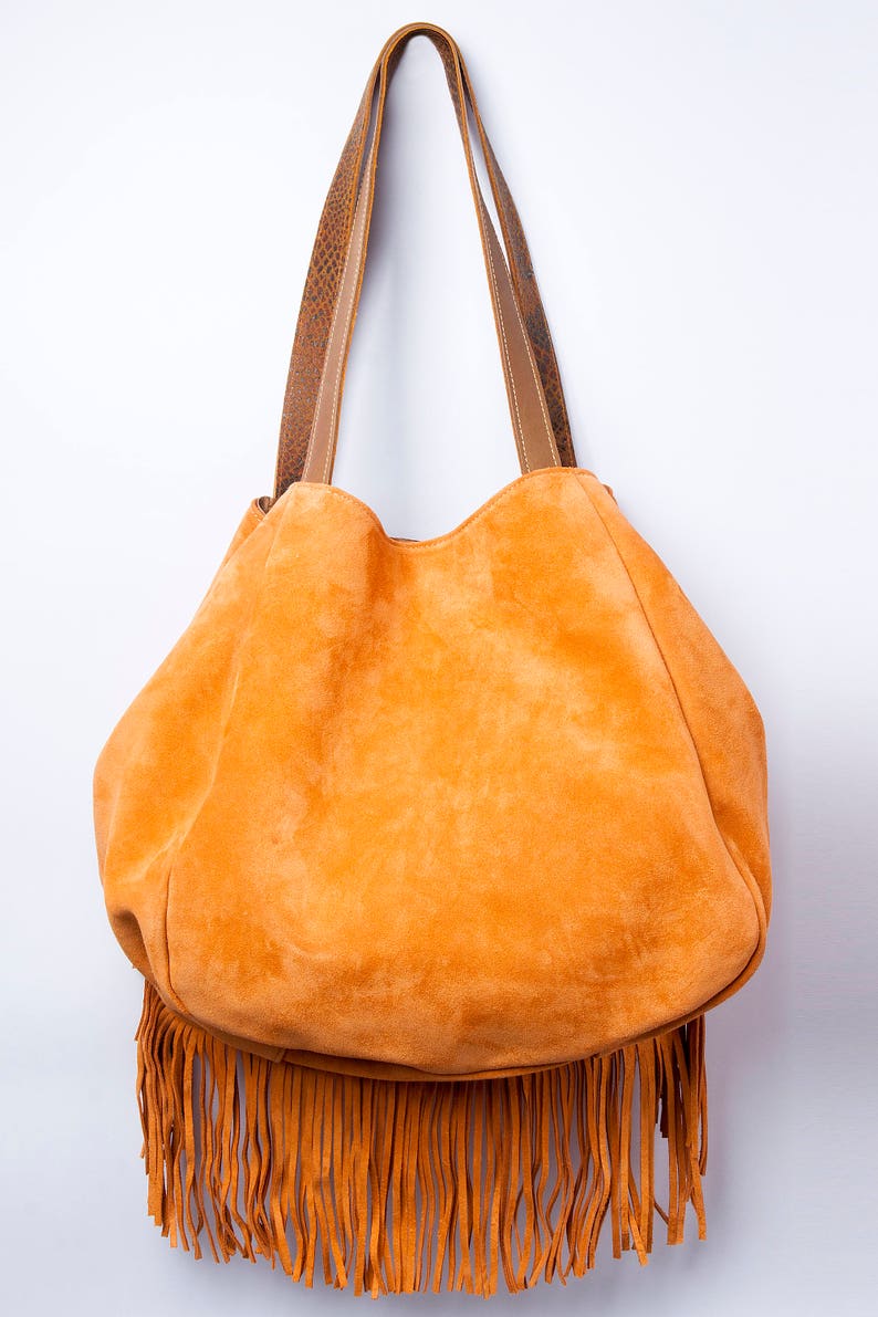 Suede Fringe Bag Large Suede Purse Hobo Suede Bag Large Etsy