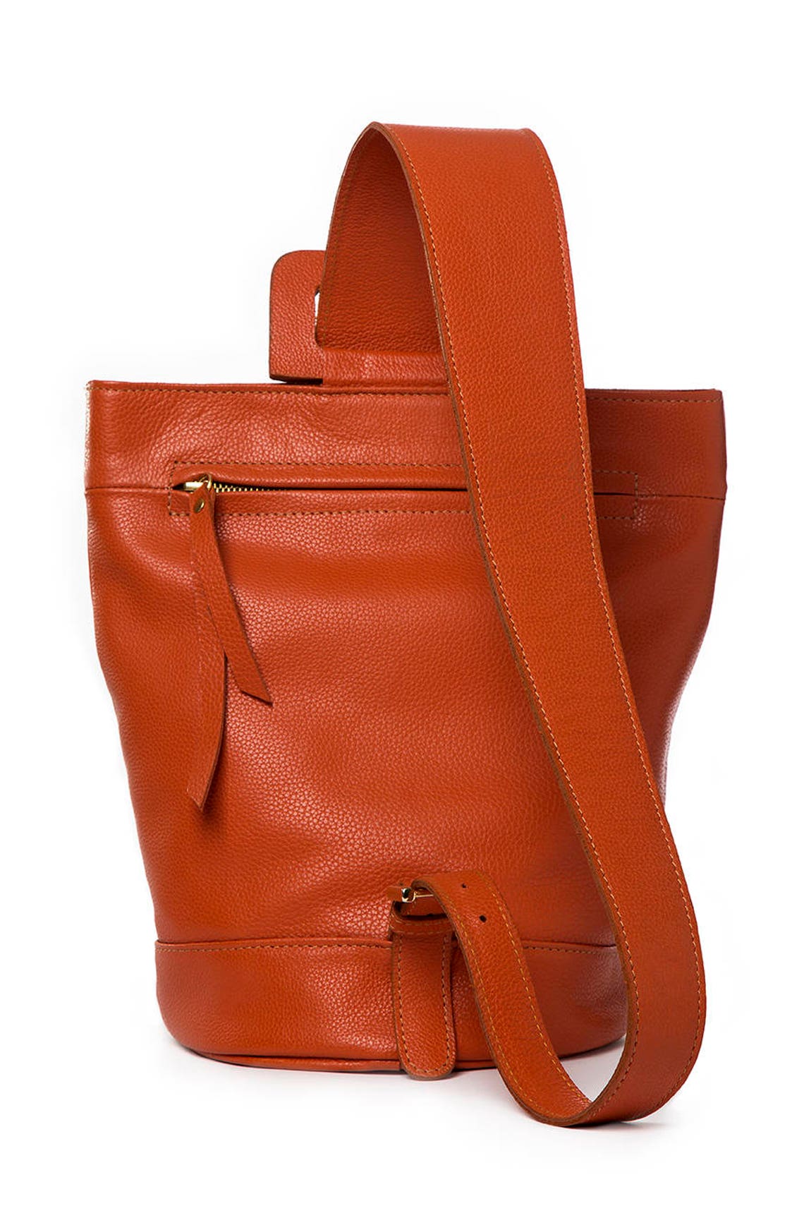 Orange Shoulder Bag Leather Bucket Bag Colorful Leather Purse Etsy