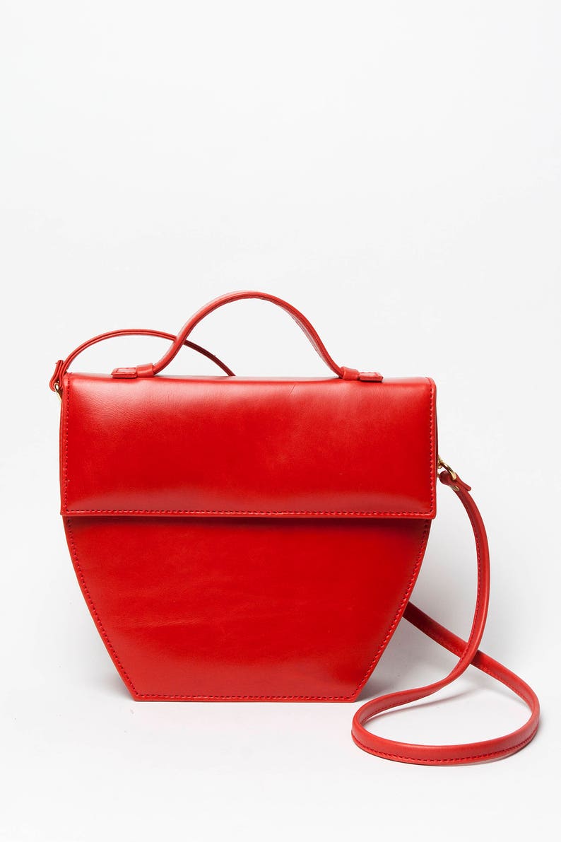 Red Leather Purse Red Top Handle Red Crossbody Bag Colorful Etsy