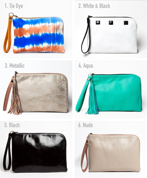 white leather wristlet