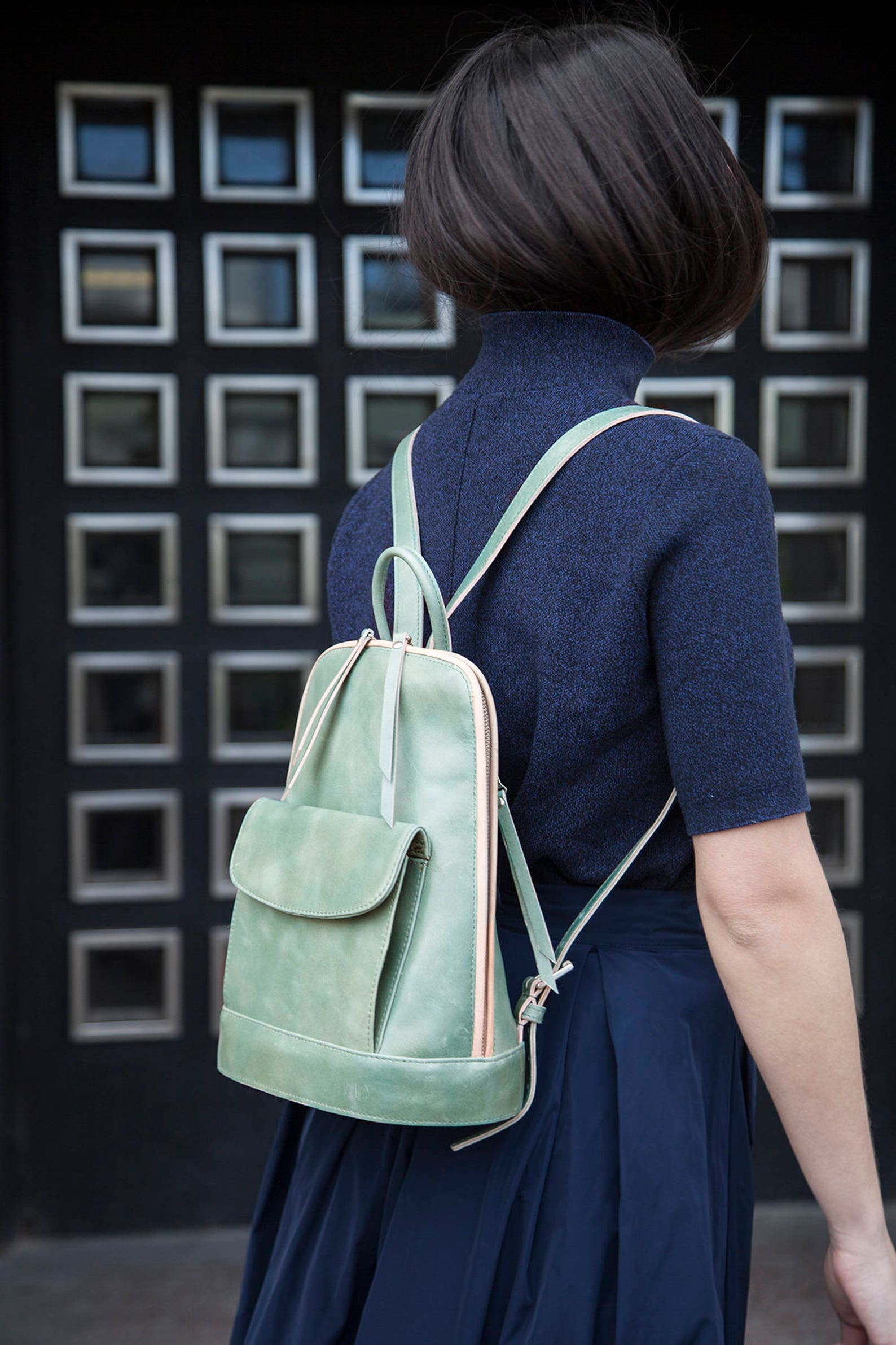 Small Green Backpack Small Leather Backpack Green Backpack Etsy