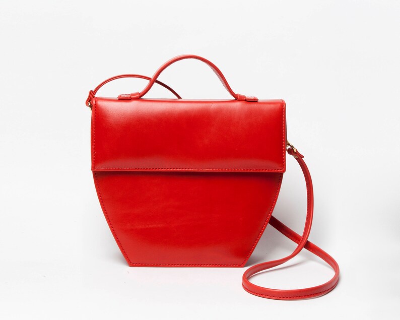 Red Leather Purse Red Top Handle Red Crossbody Bag Colorful Etsy