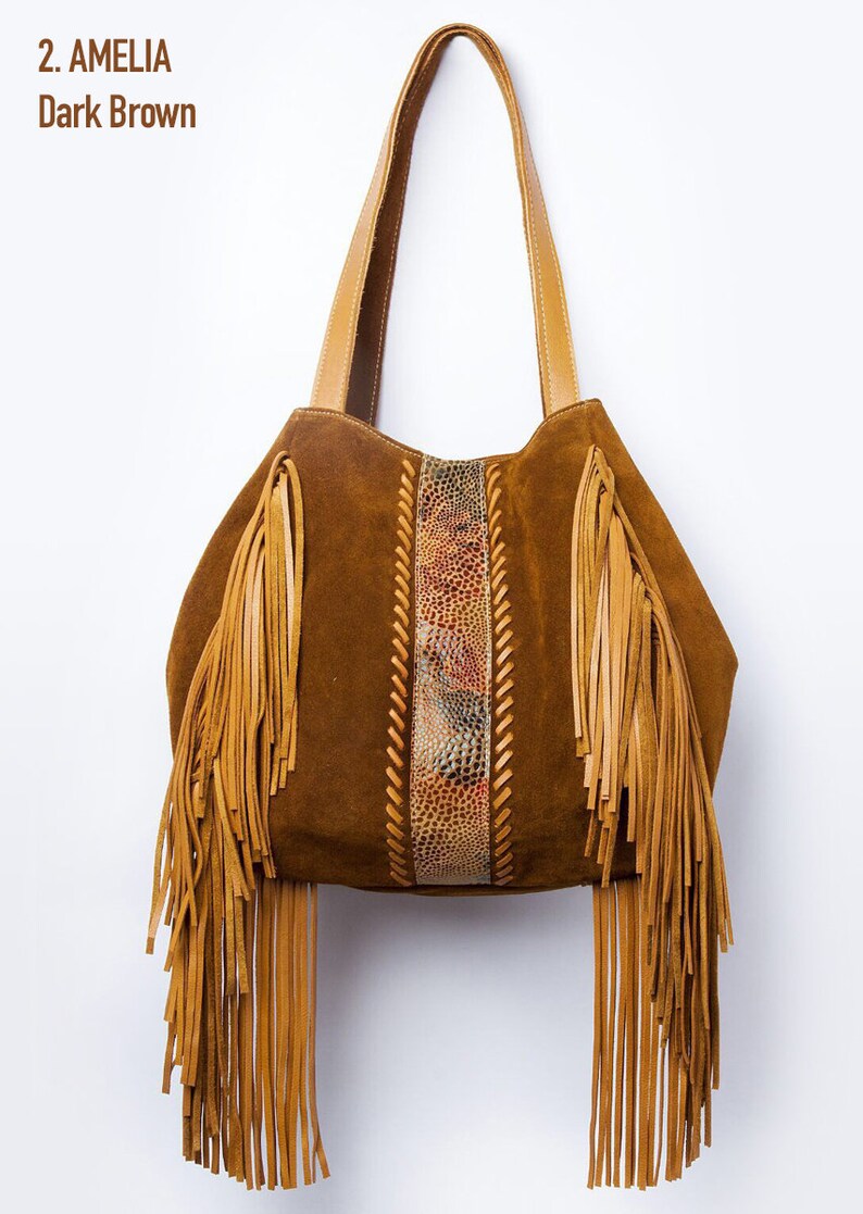 Suede Hobo Bag With Fringes Suede Tote Bag Handbag With Etsy