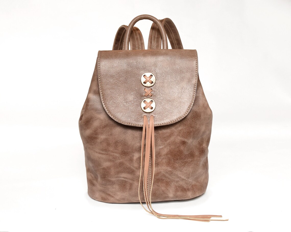 Distressed Leather Small Backpack Purse With Tassels Small Red Etsy