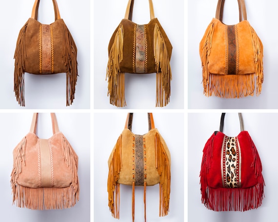 fringe handbag leather
