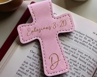 Personalized Cross Leather Magnetic Bookmark, Custom Engraved Reader Gift