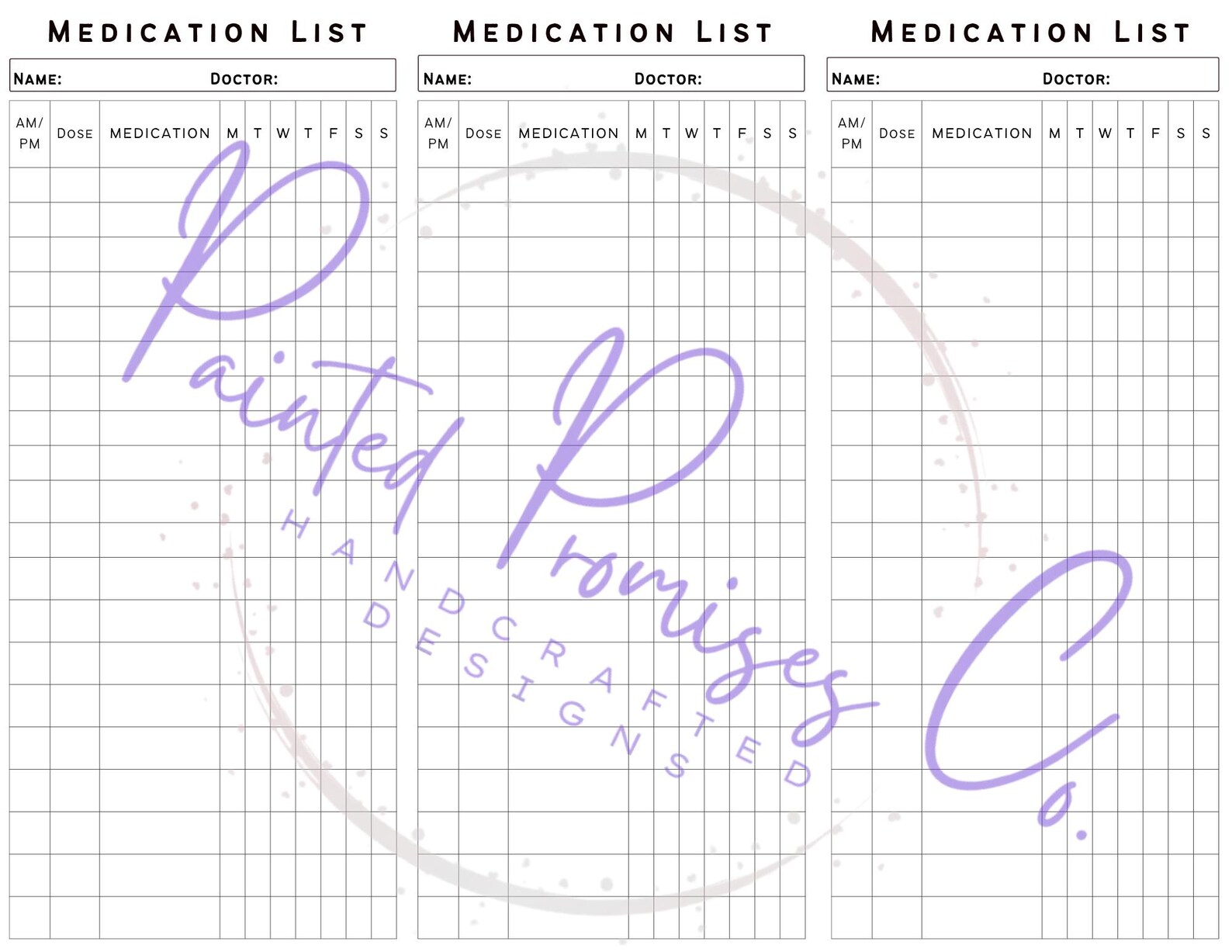 Printable Medication List & Prescription Schedule, Digital Download PDF ...