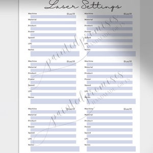 Laserinstellingen notitie papier digitale download. Sla je instellingen voor knippen/graveren/scoren op en voeg ze toe aan een map om op te slaan. Vergeet je instellingen nooit.