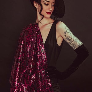 Davis Cape In Pink and Red Sequin Leopard Print