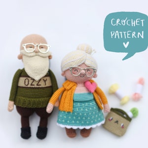 The old couple Zoe and Zach crochet pattern. The old couple crochet ebook, two toys in one pdf pattern.