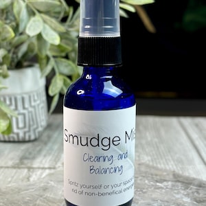 Smudge Mist, Clearing and Balancing Energy Spray, 2 ounce cobalt bottle