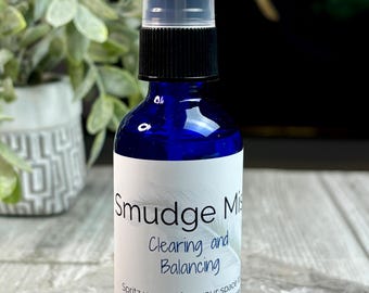 Smudge Mist, Clearing and Balancing Energy Spray, 2 ounce cobalt bottle