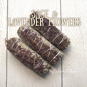 Sage and Lavender Flowers Smudge Bundle, 4”