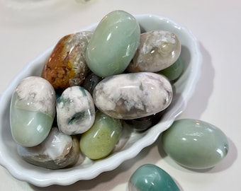 Tumbled Green Flower Agate, Individual 1inch Stones
