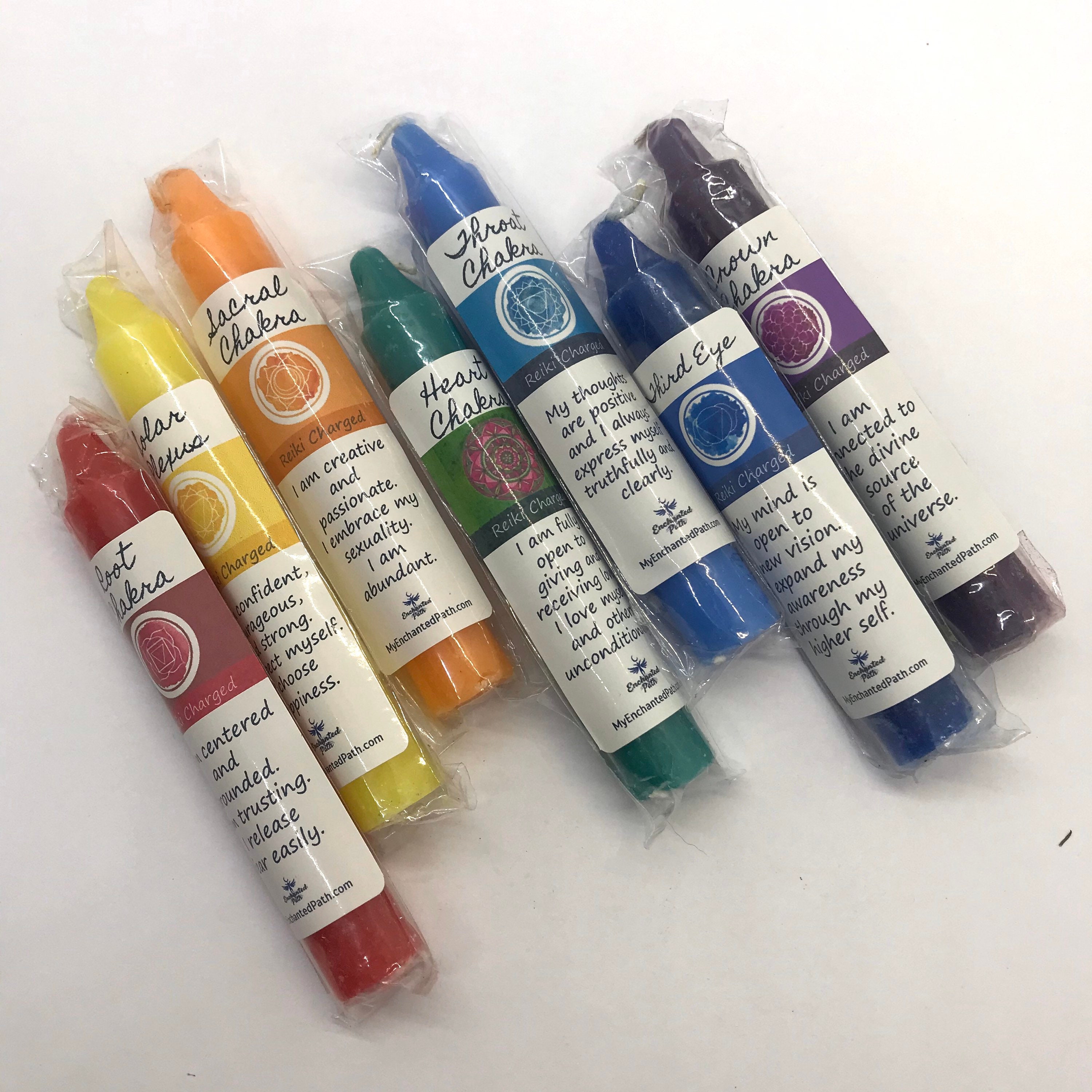 Reiki Charged Chakra Chime Candles 4inch. Set of 7.  Chakra Candles