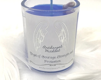 Archangel Michael Candle: Garden Mint Scented Votive with Amethyst