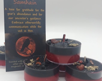 Samhain Tealight Candles Set | Ritual Witchcraft Pumpkin Carnelian Soy Tealights, Set of 2
