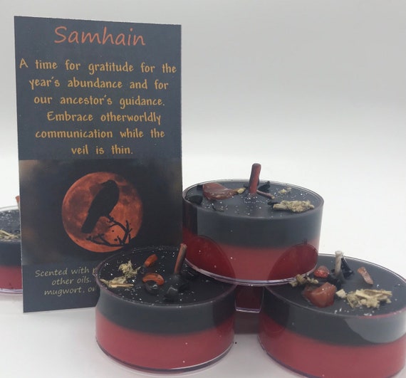 Samhain Tealight Candles Set | Ritual Witchcraft Pumpkin Carnelian Soy Tealights, Set of 2