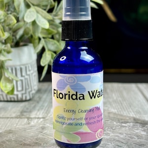 Handcrafted Florida Water Spray, Energy Cleansing Mist, 2 ounce cobalt bottle