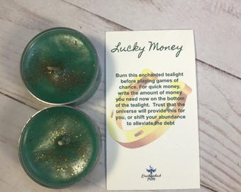 Lucky Money Spelled Tealight Candles, Fast Cash Spell, Set of 2 tealights