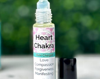 Heart Chakra Crystal Elixir, Reiki Charged 10ml roll-on bottle