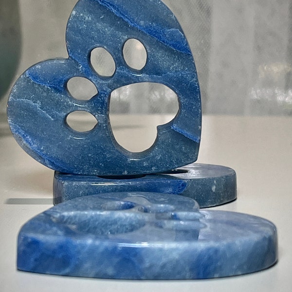 Blue Aventurine Heart Paw Print, Sold individually