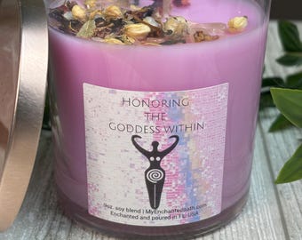Empowered Goddess, Divine Feminine Candle, 9 ounce container with rose gold lid
