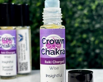 Crown Chakra Crystal Elixir, Reiki Infused 10 ml individual roll on bottle
