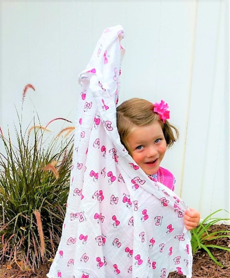 fun bow trendy Peek A Boo Kitty 100/% Cotton Muslin Swaddle Blanket hello toddler baby shower 40X40 kitty