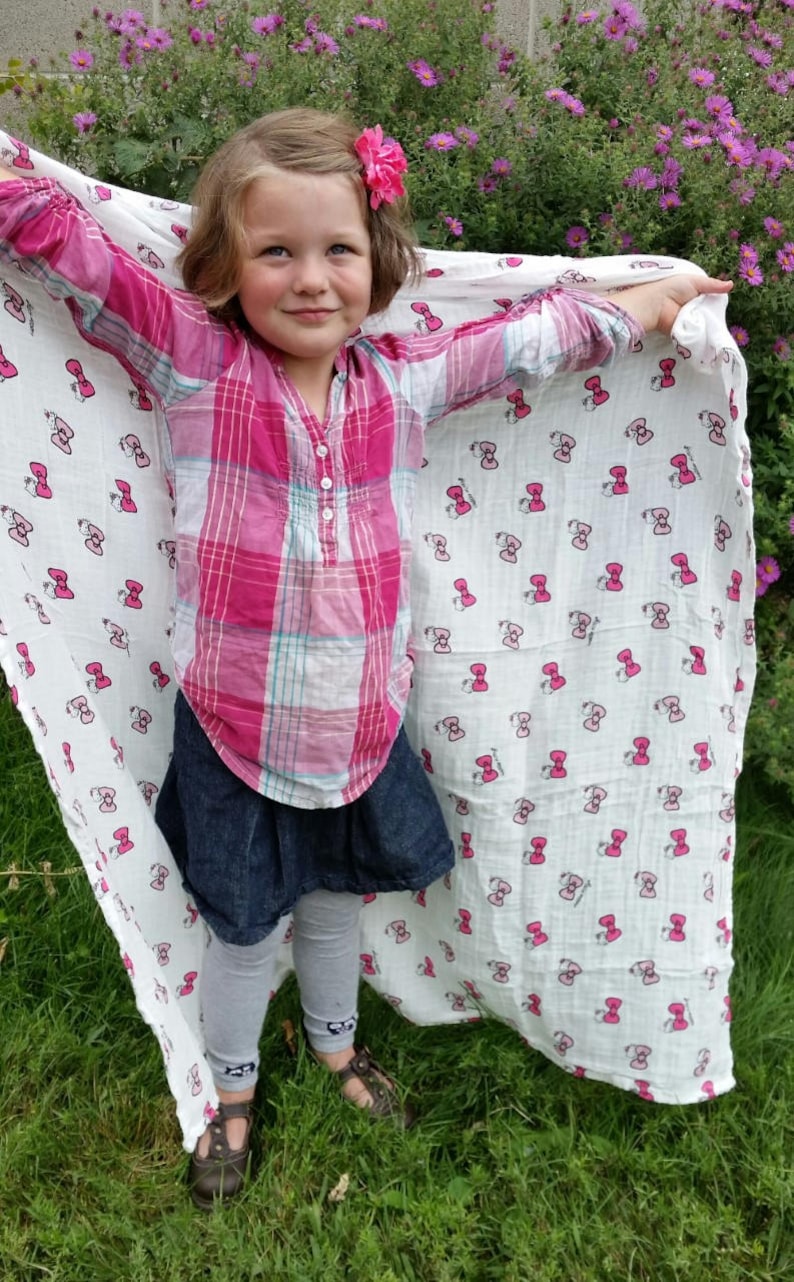 fun bow trendy Peek A Boo Kitty 100/% Cotton Muslin Swaddle Blanket hello toddler baby shower 40X40 kitty