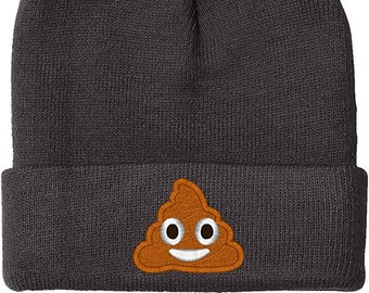 POOP Text Face image Embroidered Knit Winter Beanie Hats