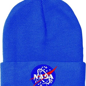 NASA Knit Winter Beanie Hats Royal Blue