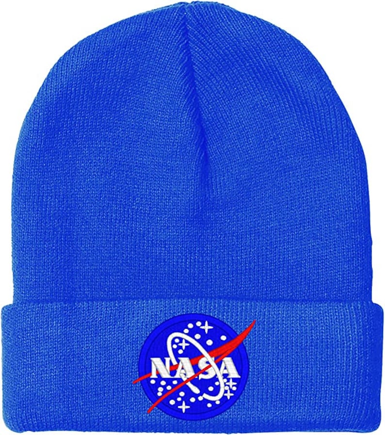 NASA Knit Winter Beanie Hats Royal Blue