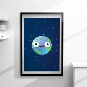 Earth wall decor for kids, printable planet poster, wall decor for kids, earth print for kids, digital earth print instant download