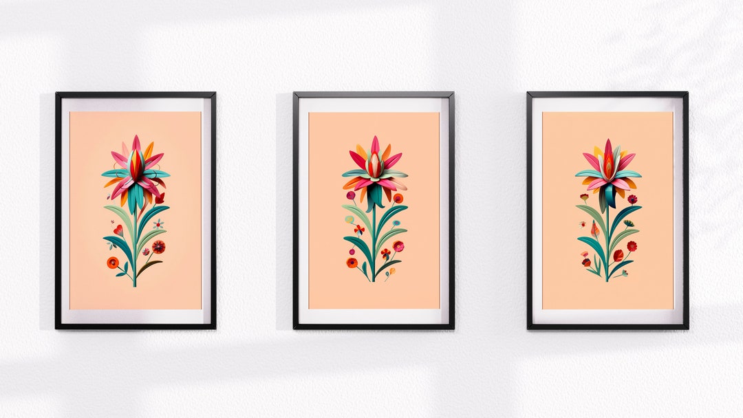 3 Printable Paper Flower Wall Art, Printable Wall Art Bundle of 3
