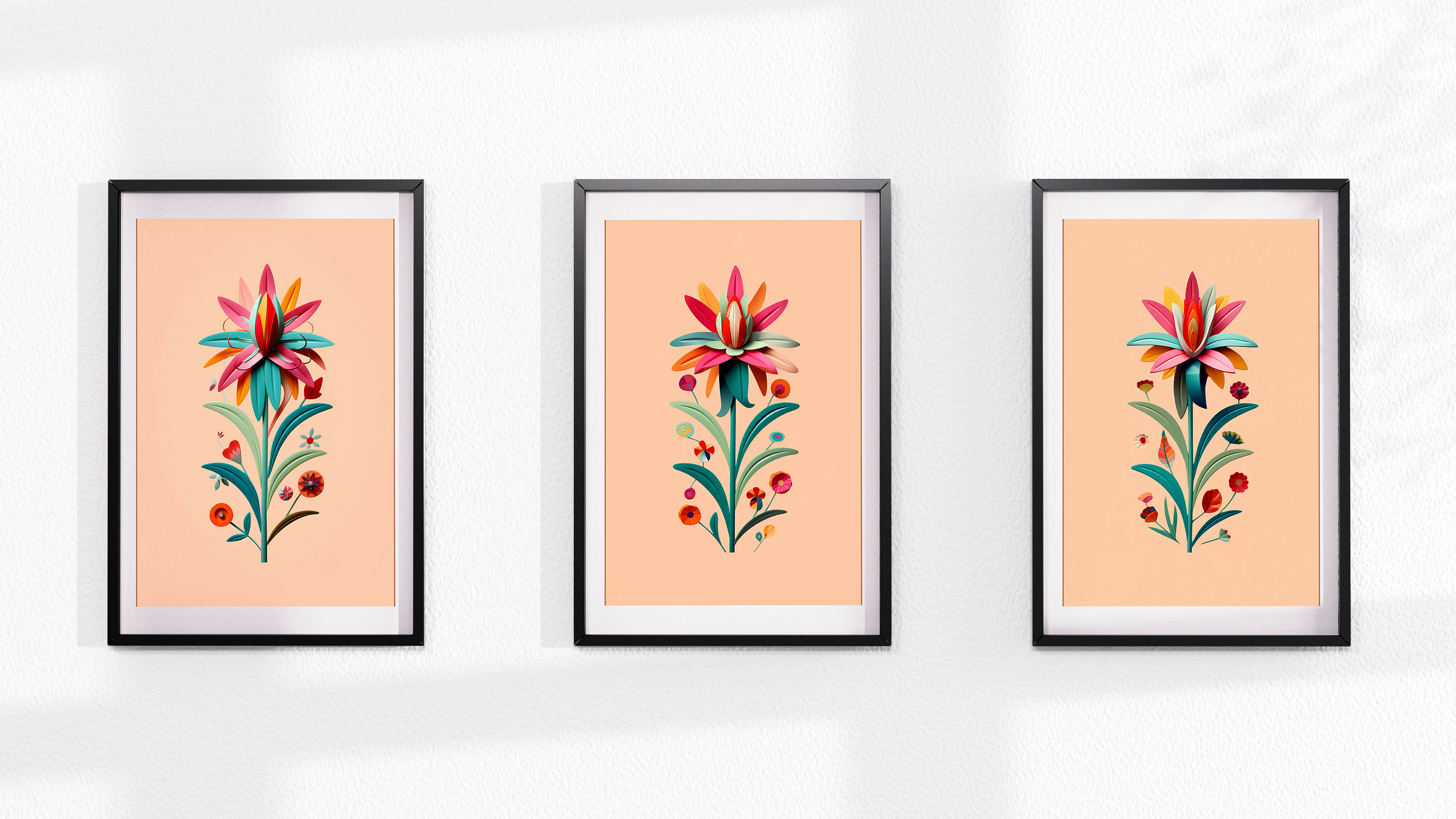 3 Printable Paper Flower Wall Art, Printable Wall Art Bundle of 3