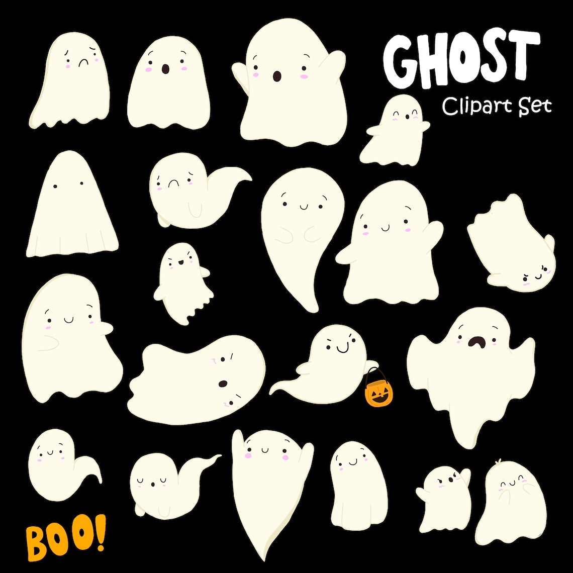 Ghost Vector Clipart Set 20 Halloween Ghost Clipart Set - Etsy