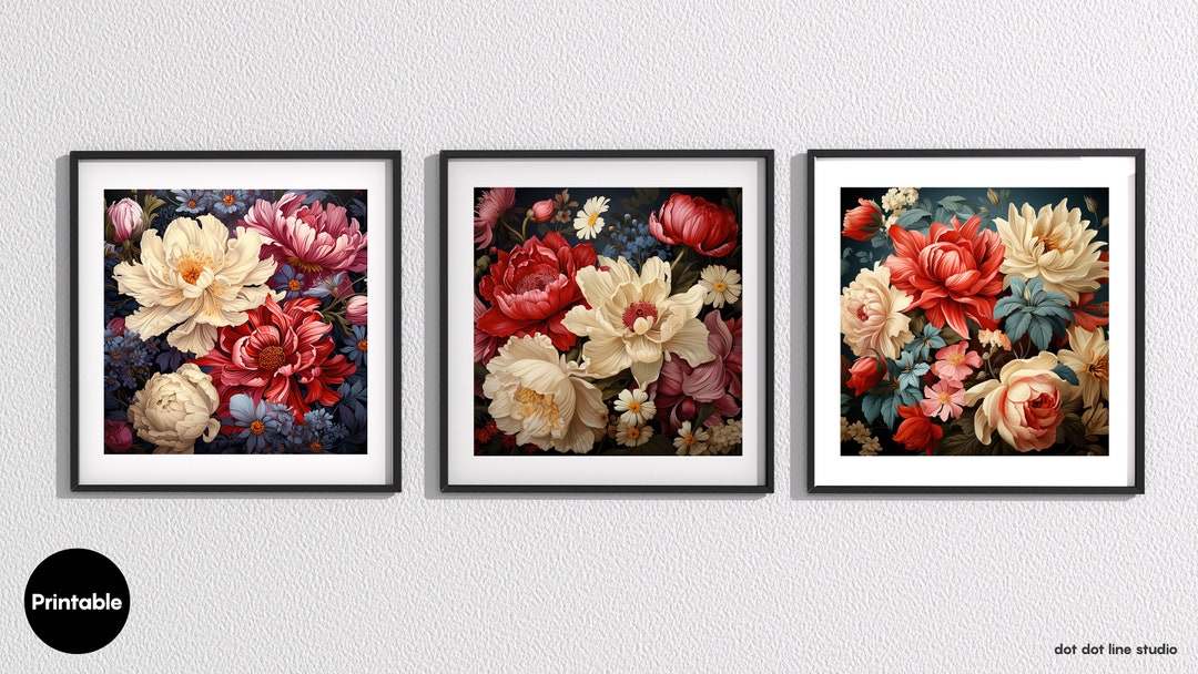 Set of 3 Printable Floral Wall Art, Botanical Digital Print, Floral ...